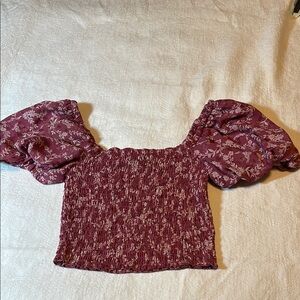 Floral Puff Sleeve Top - Burgundy